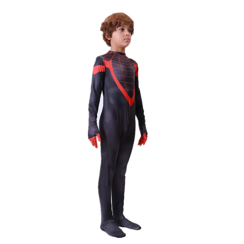 Kids Superhero Costume Stretchable Mesh Bodysuit Boys Girls Role Play Party Wear Halloween Mask Cosplay Performance Outfit view 3