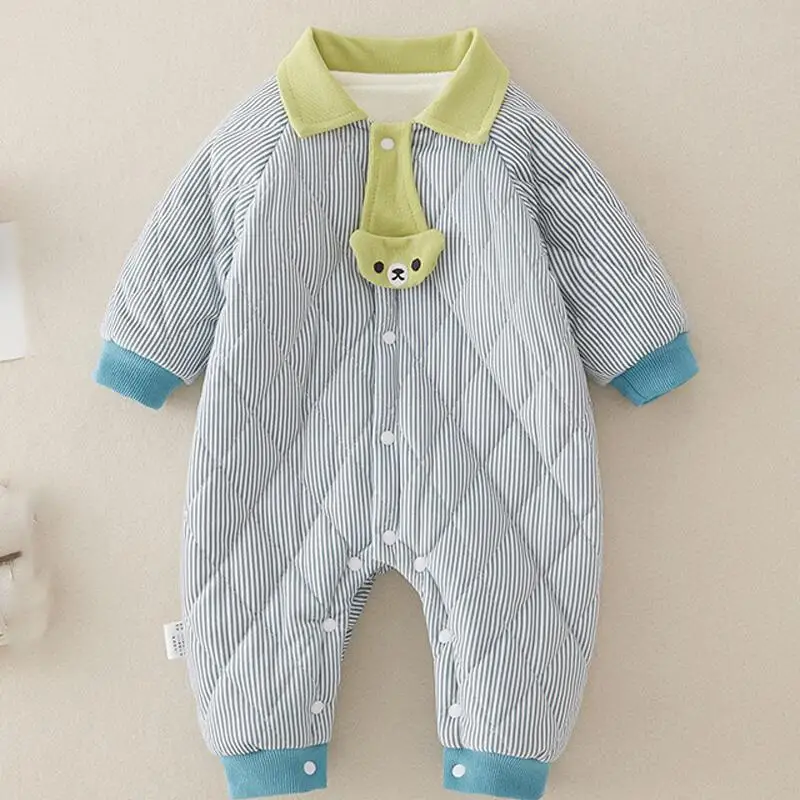 

Autumn Winter Boys Girls Baby Organic Cotton Bodysuit Baby Romper Fleece Lined Thick Cotton Warm Loungewear Onesie Kids Clothes