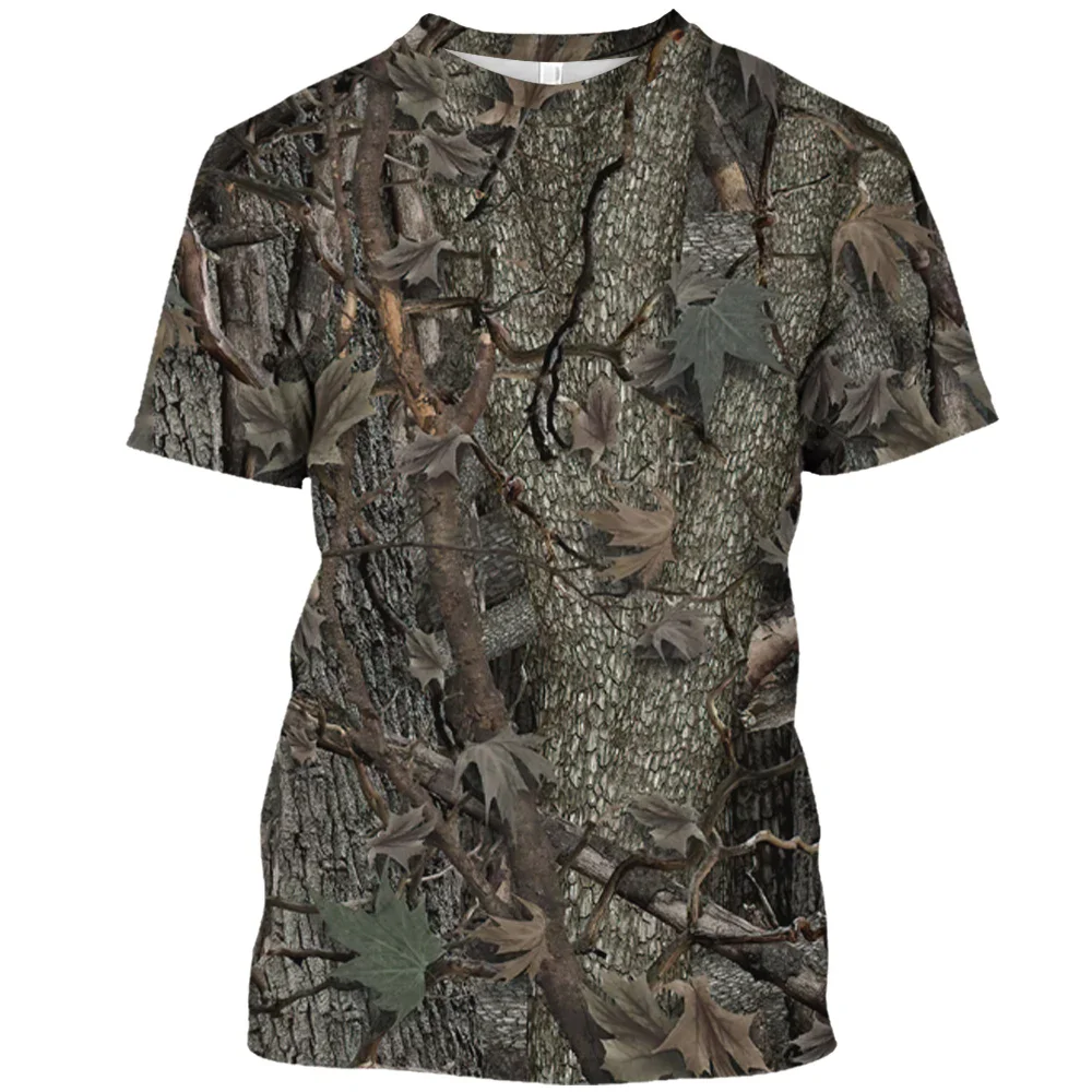 Outdoor Camouflage Jungle Camo Summer Men\'s T-shirt Fun O-neck Quick Dry Loose Hunting Tough Guy Personality Short Sleeve Top