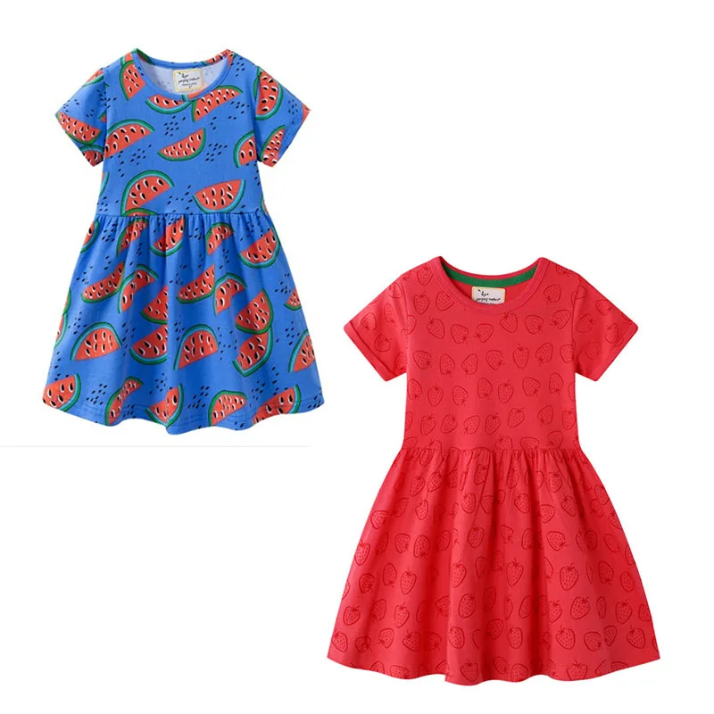 

Jumping Meters Summer Girls Dresses Floral Baby Clothes Short Sleeve Children's Clothes Hot Selling Kids Frocks