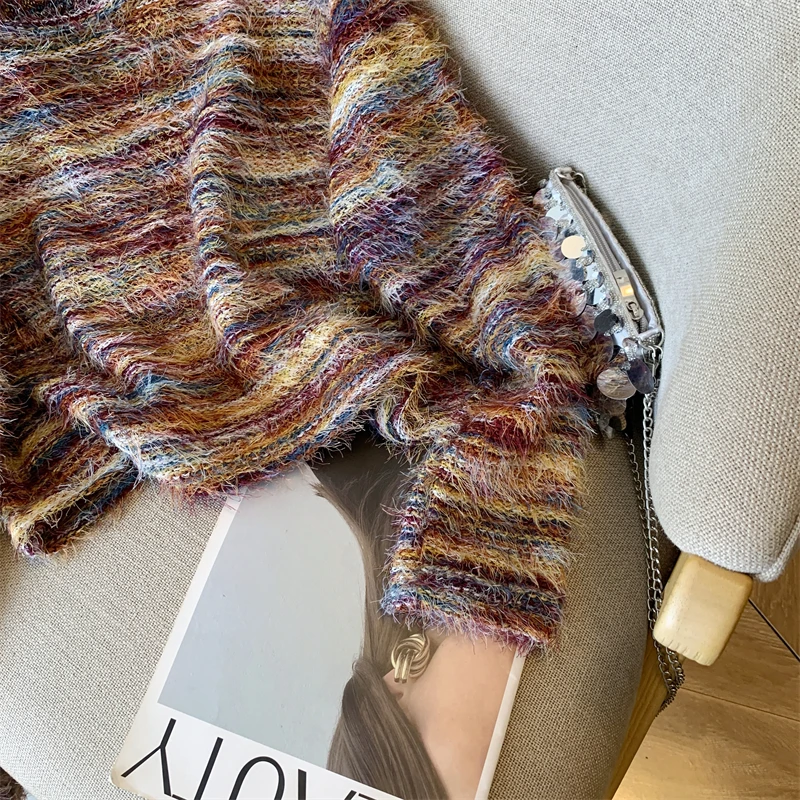   محبوك فضفاض ort Sve المرأة سترة مستديرة Ne البلوز لينة مريحة الخريف الشتاء Faionable Aosphere الشعور