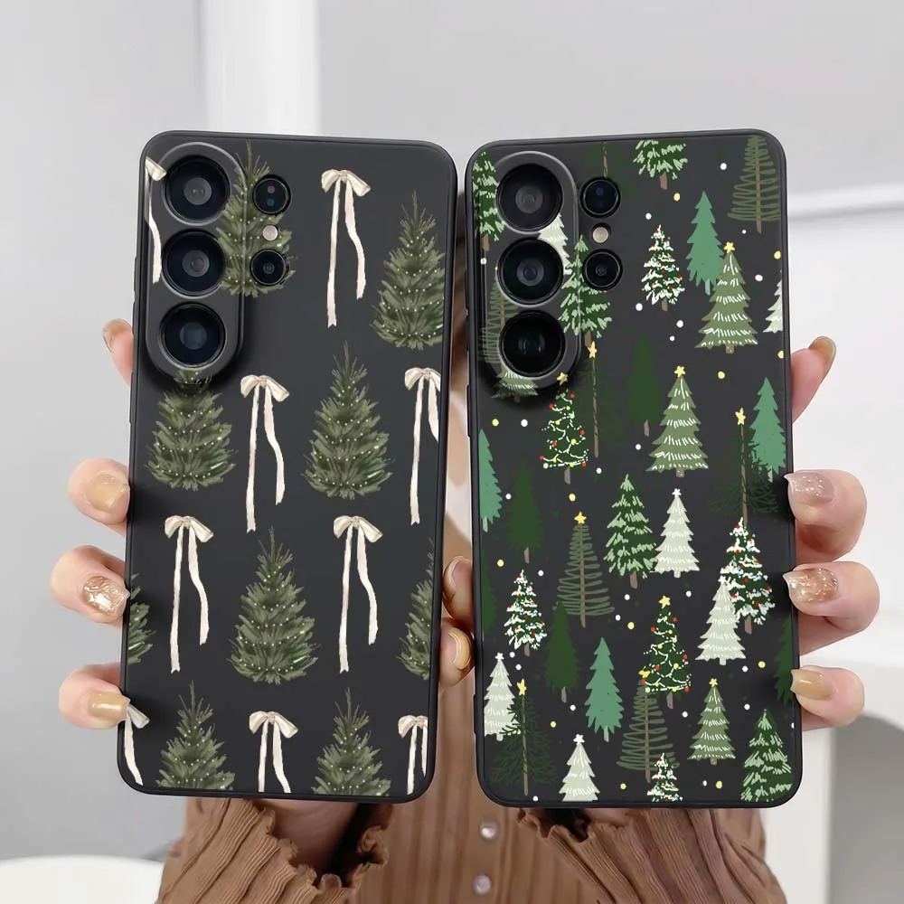 Christmas Tree Pattern For Samsung Galaxy S26 S25 S24 S23 S22 S21 S20 Pro Edge Ultra Plus FE 5G Black Cover Phone Case