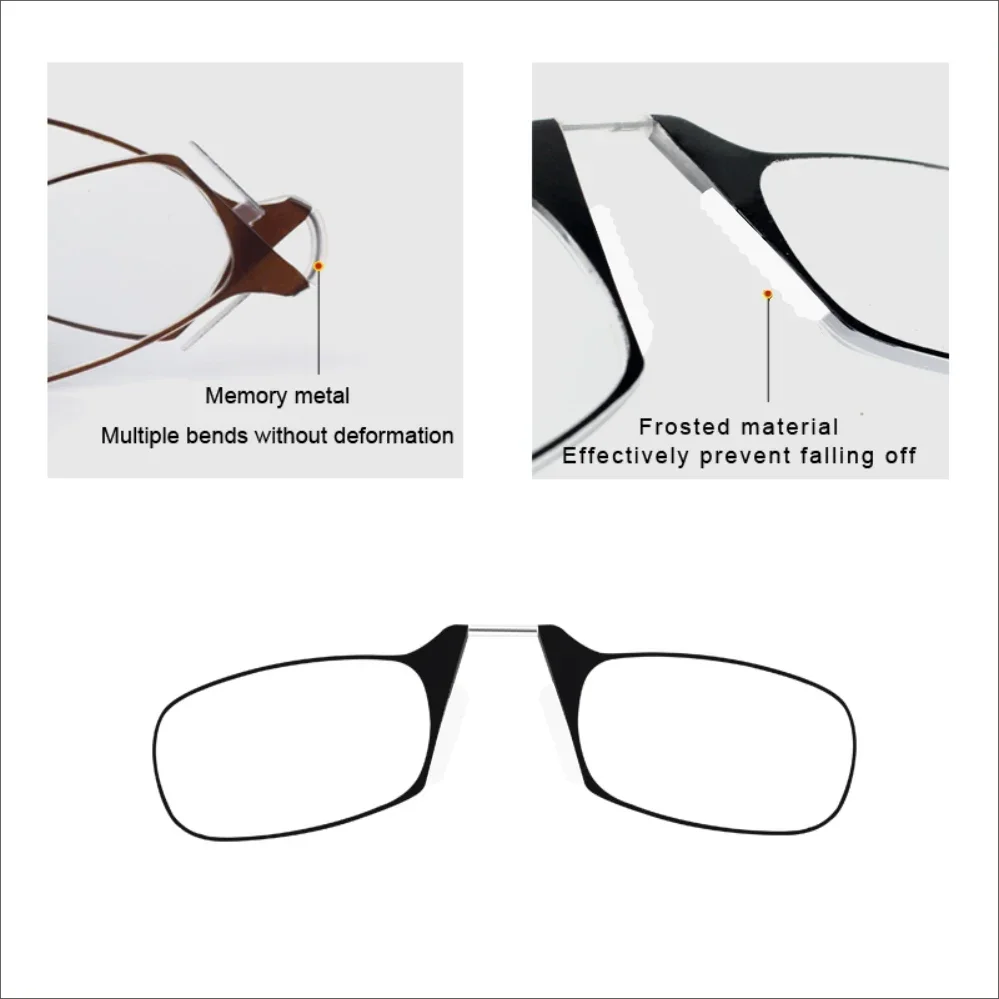 Mini Nose Clip on Reading Glass Men for Women Rimless Portable Magnifying Presbyopic Glasses Eyewear Ladies