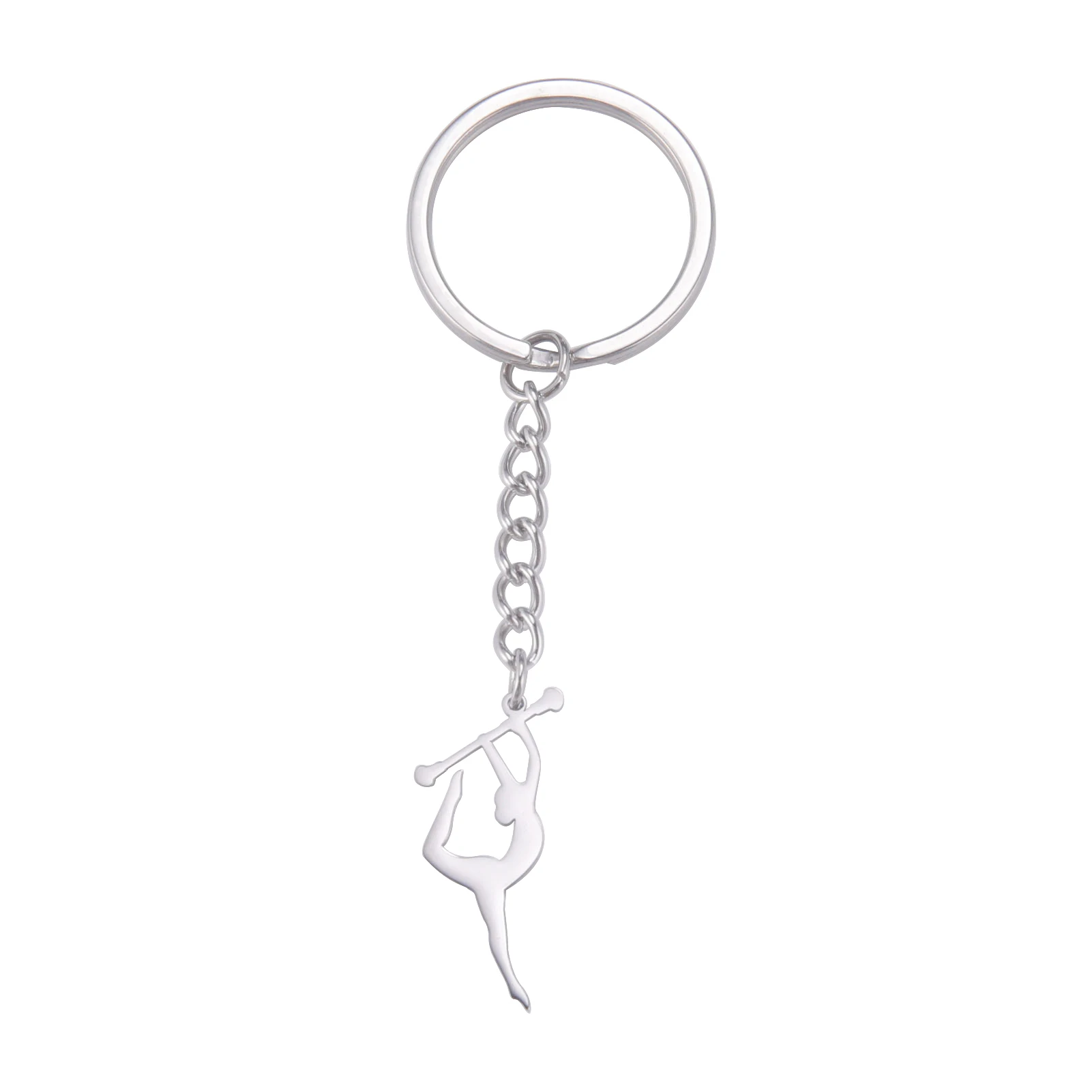 VASSAGO Men's Fashion Simple Gymnast Pendant Car Bag Keychain Girl's Stainless Steel Gymnastics Ballet Sports keyrings Jewelry image 6