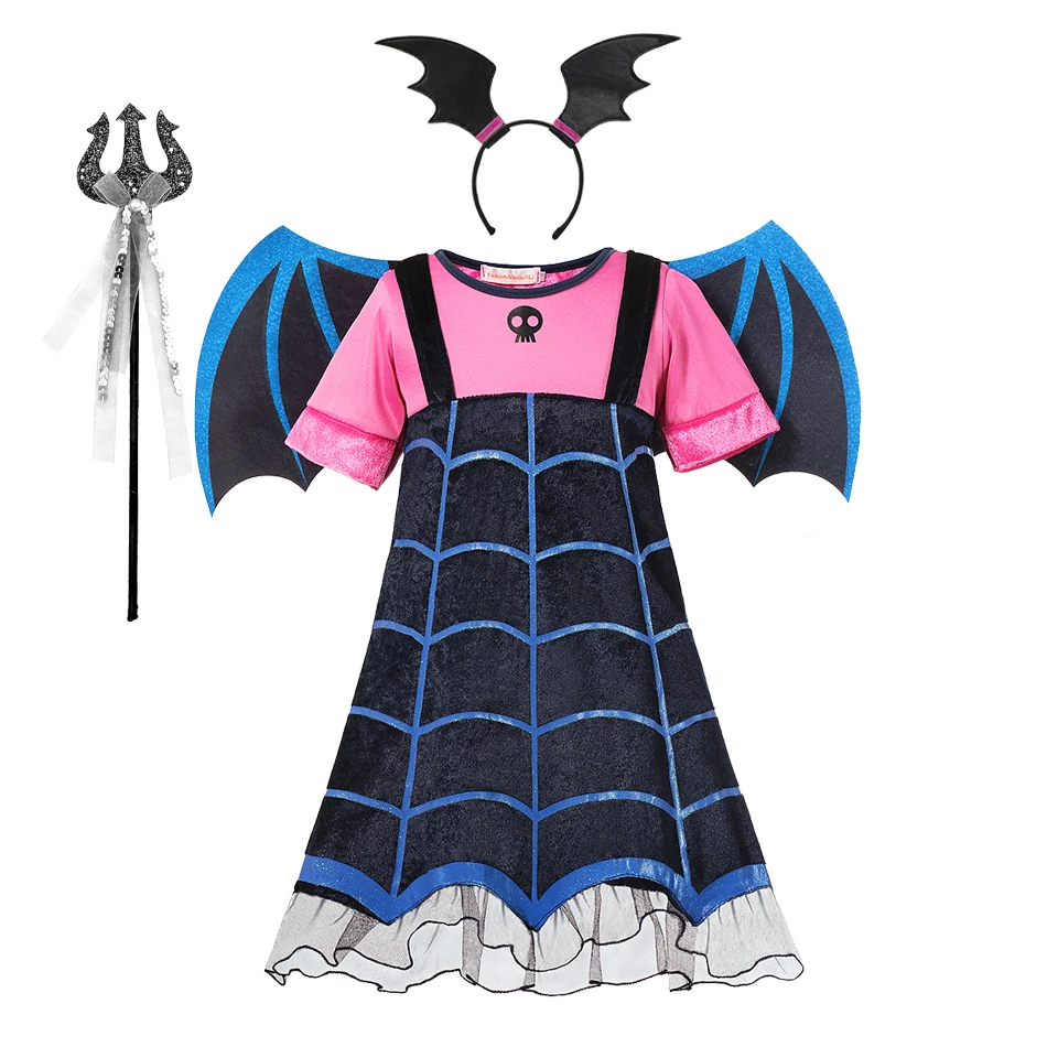 Girls Dress Vampirina Fantasia Infantil Cosplay Costumes Halloween Carnival Party Disguise Vampire Kids Cothes With Wing Outfits