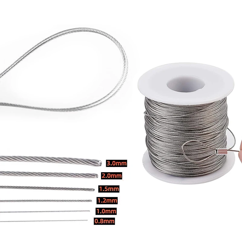 10M/5M 0.5-3mm Diameter 7X7 Structure 304 stainless steel wire rope thin cable softer fishing lifting cable