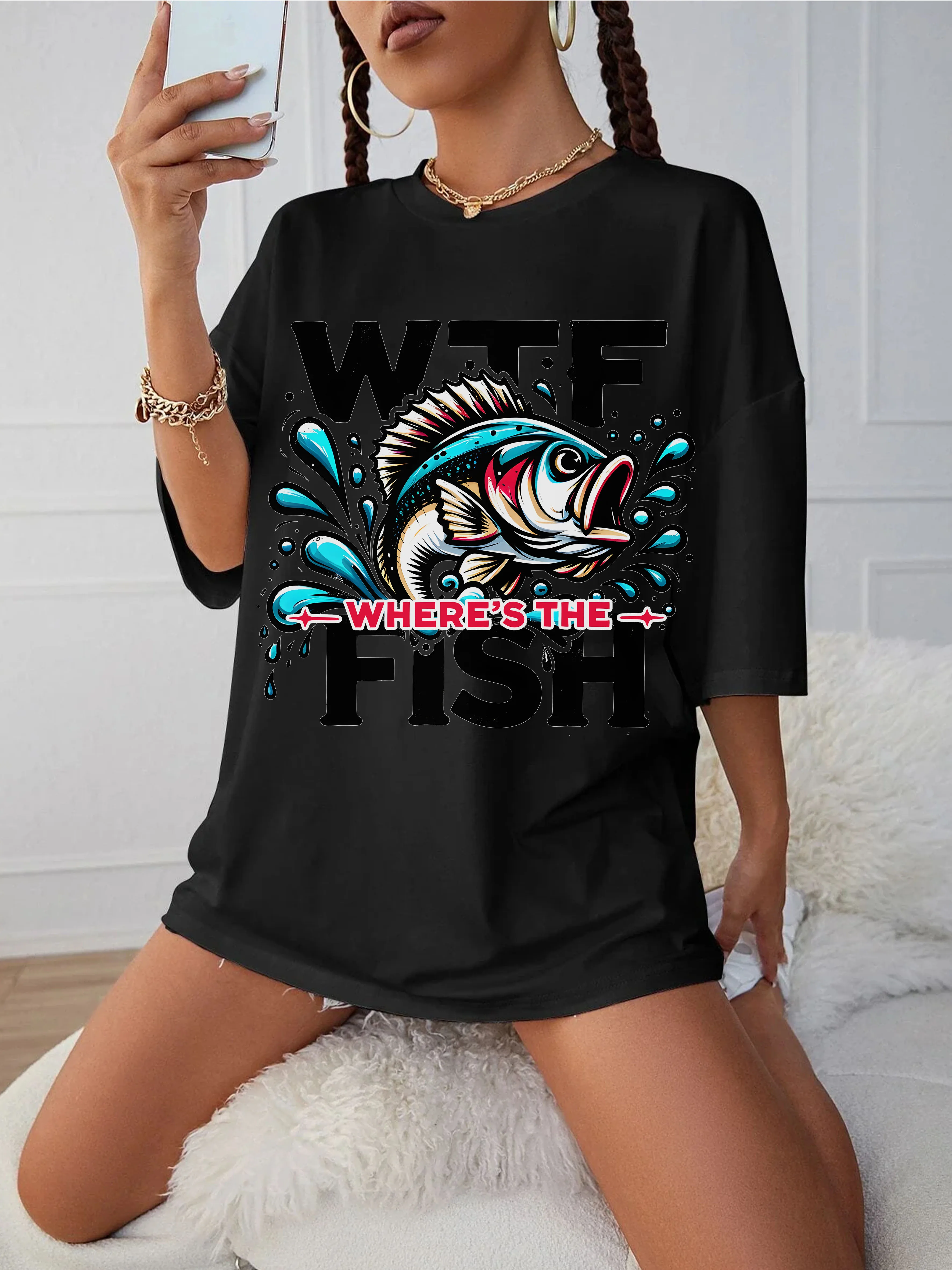 

FISHING Legends were born in Women’s Plus Size Black Round Neck Sweatshirt Soft Autumn Clothes Comfortable Halloween Holiday