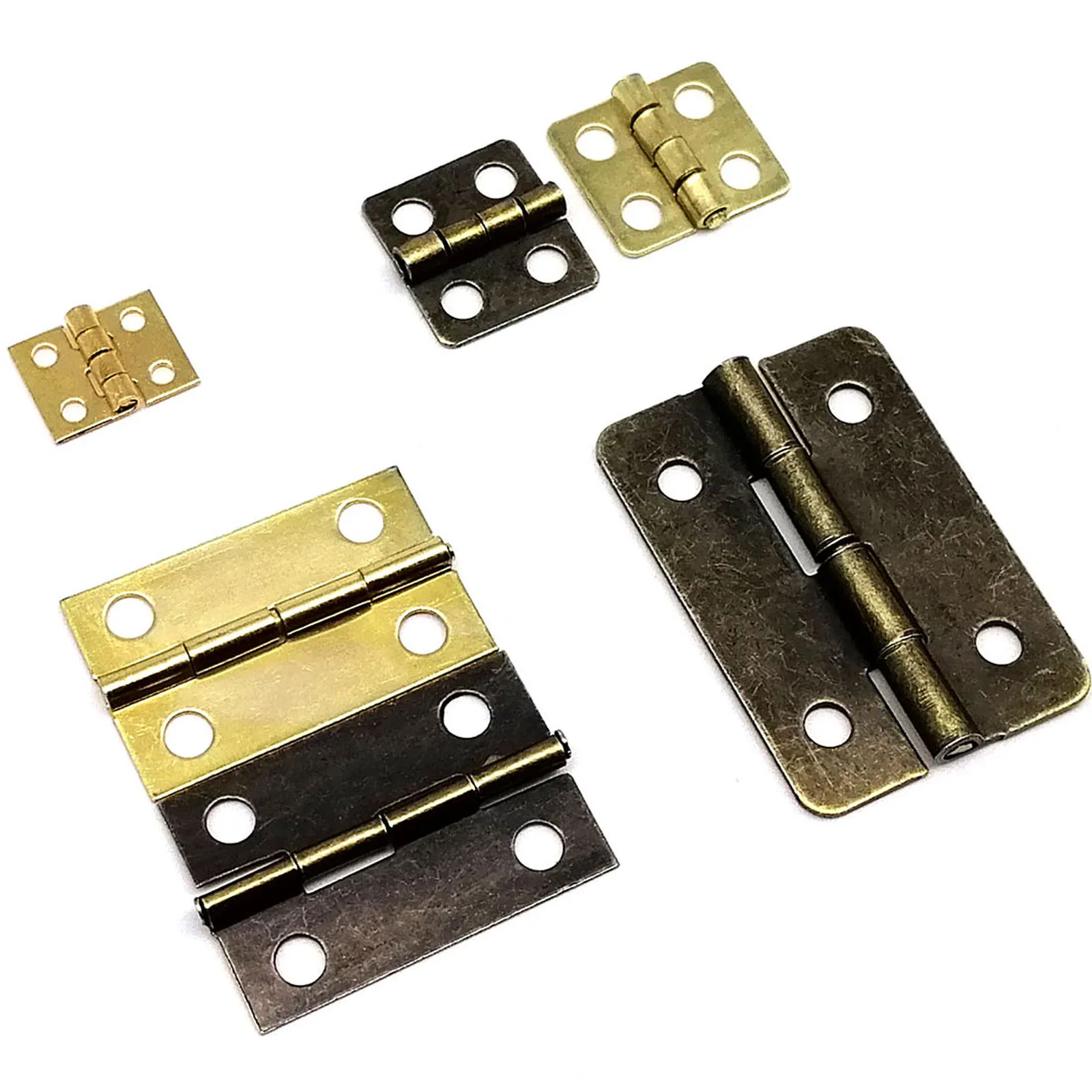 12pcs Mini Small Golden Antique Brass Bronze Jewelry Chest Gift Box Wood Wine Case Dollhouse Cabinet Door Hinge with Screw Nail