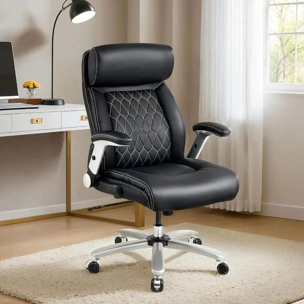 High Back Leather Executive Chair Adjustable Tilt Angles Swivel Office Desk Chair with Thick Padding for Armrest and Ergonomic