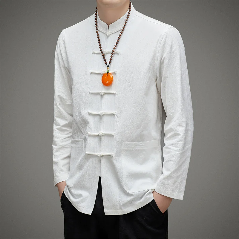 Tradictional Chinese Clothing For Men Kung Fu Tai Chi Tang Suit Style Tops Half Sleeve Cotton Linen Chinese Style Shirts