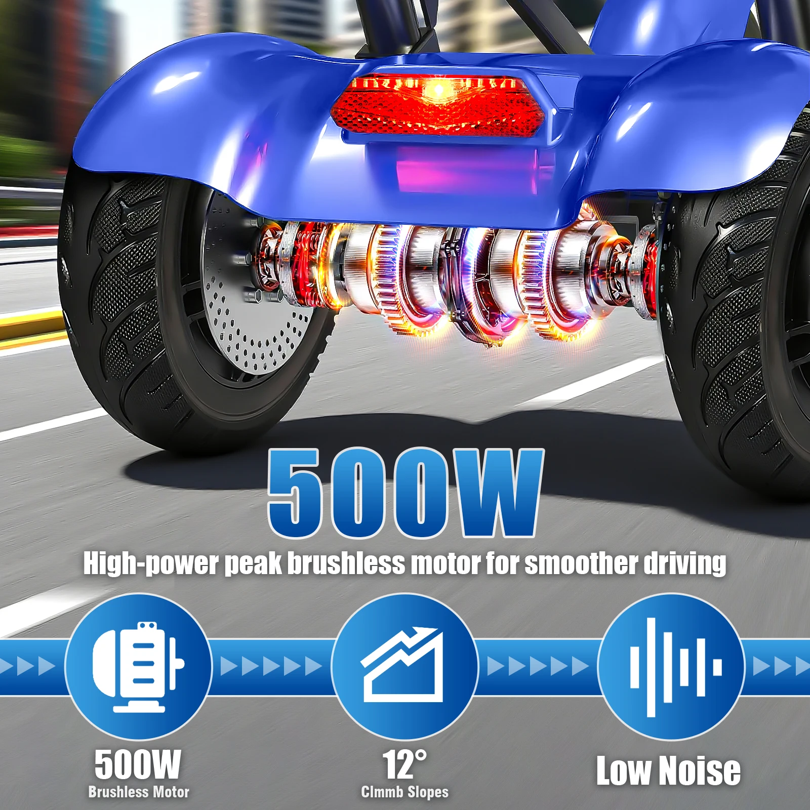 سكوتر قابل للطي بأربع عجلات لكبار السن والبالغين - سكوتر كهربائي خفيف الوزن مع سلة، محرك مزدوج 500 وات، 11 ميجا في الساعة، 30 ميل