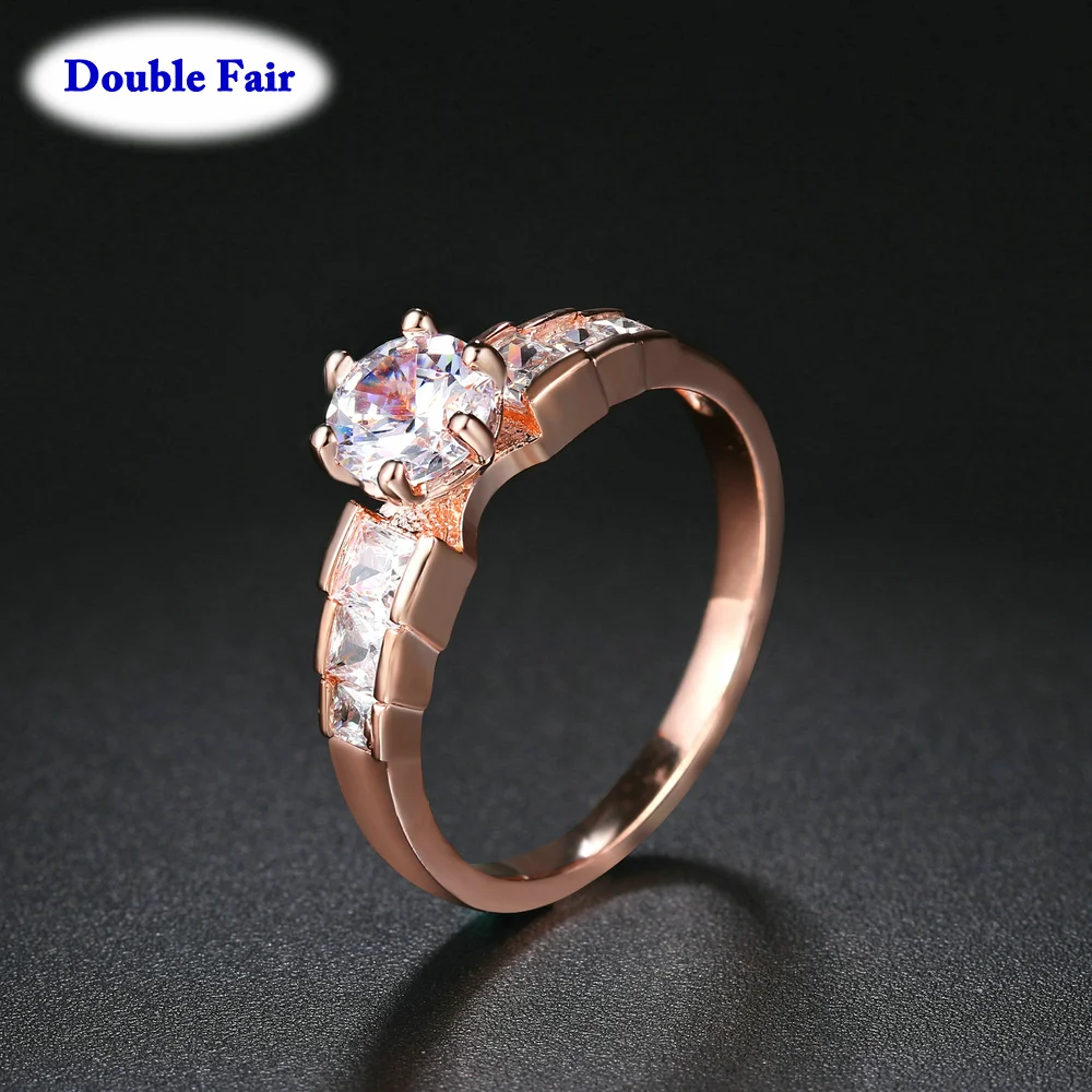 Top Quality Six Claw Crystal Wedding Rings For Women Rose Gold Color Couple Ring Jewelry Wholesale DWR680