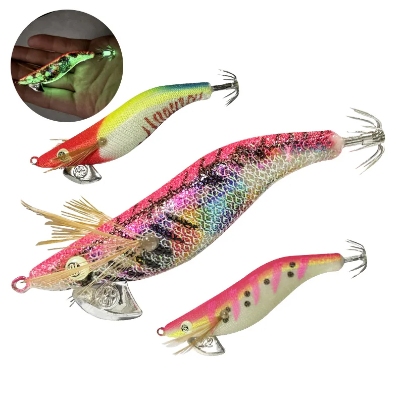 

AS 10pcs Shrimp Squid Hook Crowns Squid Jigs Hard Bait Glow 1.5# Sea Fishing Lure Set Artificial Cuttlefish Octopus