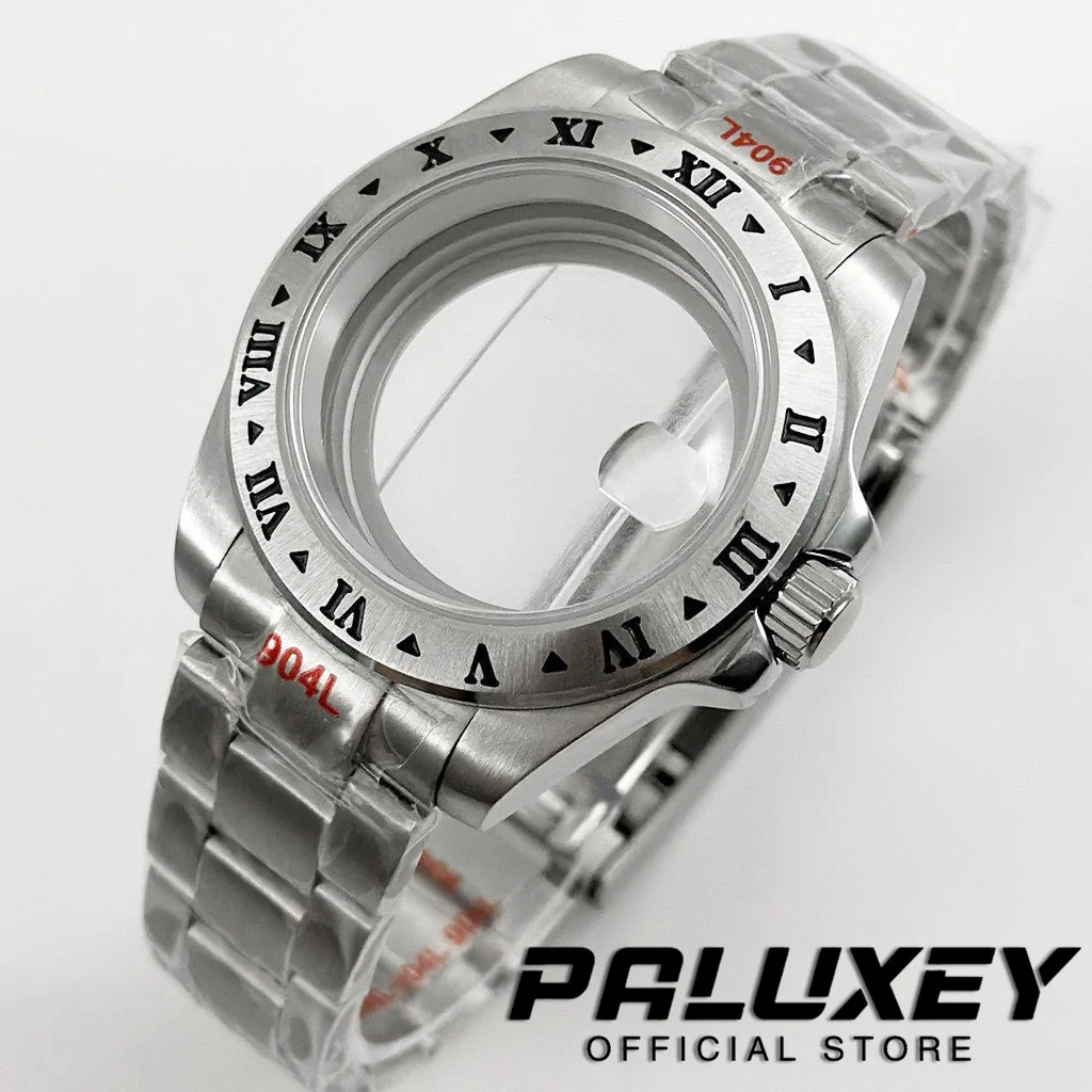 NH35 40mm Sapphire Glass Explorer Roman Number GMT Brushed Oyster Bracelet Watch Case for NH34 NH35 NH36 NH38 ETA2824 Movement
