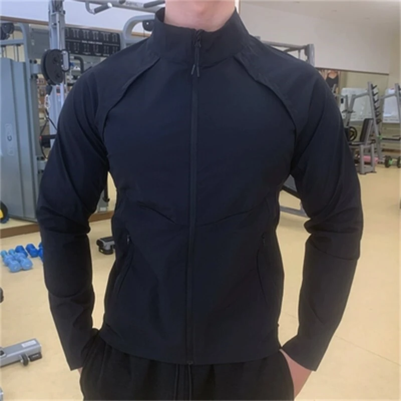 Jaqueta esportiva masculina com zíper de gola alta, moletom de manga comprida, secagem rápida, corrida, treinamento, roupas esportivas, roupas de ginástica masculinas