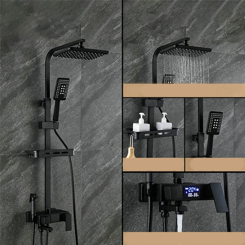 Sistema di doccia digitale a LED termostatico 4 modalità di regolazione montaggio a parete SPA pioggia rubinetto del bagno ugello pressurizzato forniture per il bagno