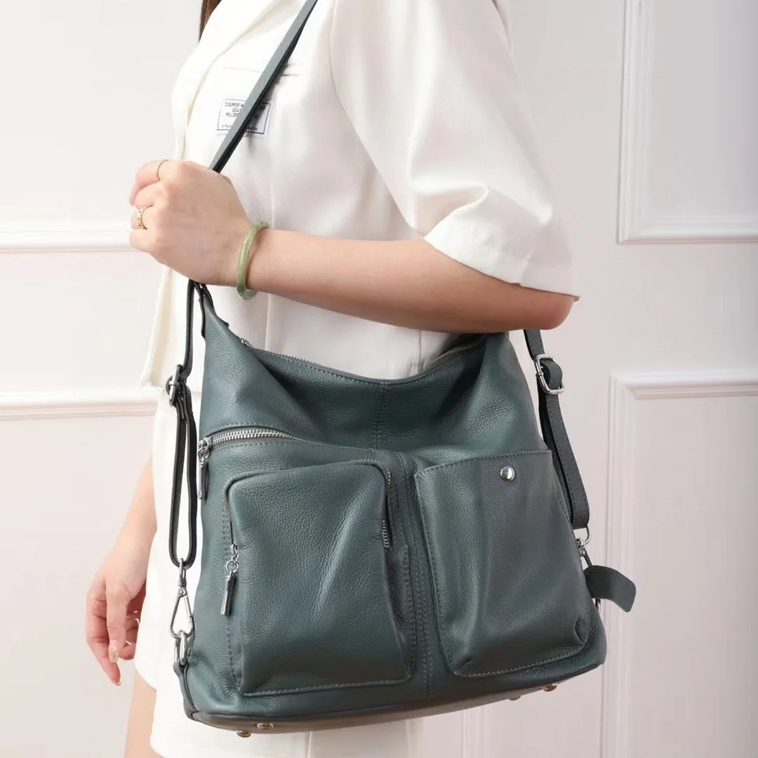Dual-purpose Genuine Leather Handbag Women Casual Real Cow Leather Backpack Multifunctional Ladies Cowhide Tote or Shoulder Bag