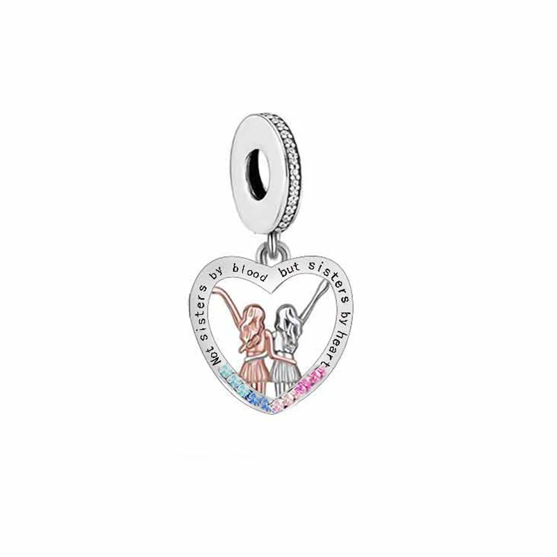 Huoonew Fit Original Pan Charm Armband, authentisches 925er Sterlingsilber, Perle „Zwei Schwestern umarmen sich, lieben sich“, für die Herstellung von Berloque – Detail 7