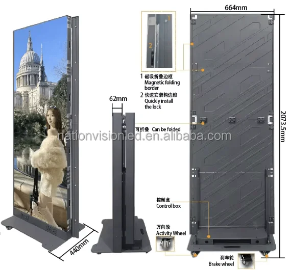 Display per poster a tre ante a colori P2.5 ad alta risoluzione per la pubblicità