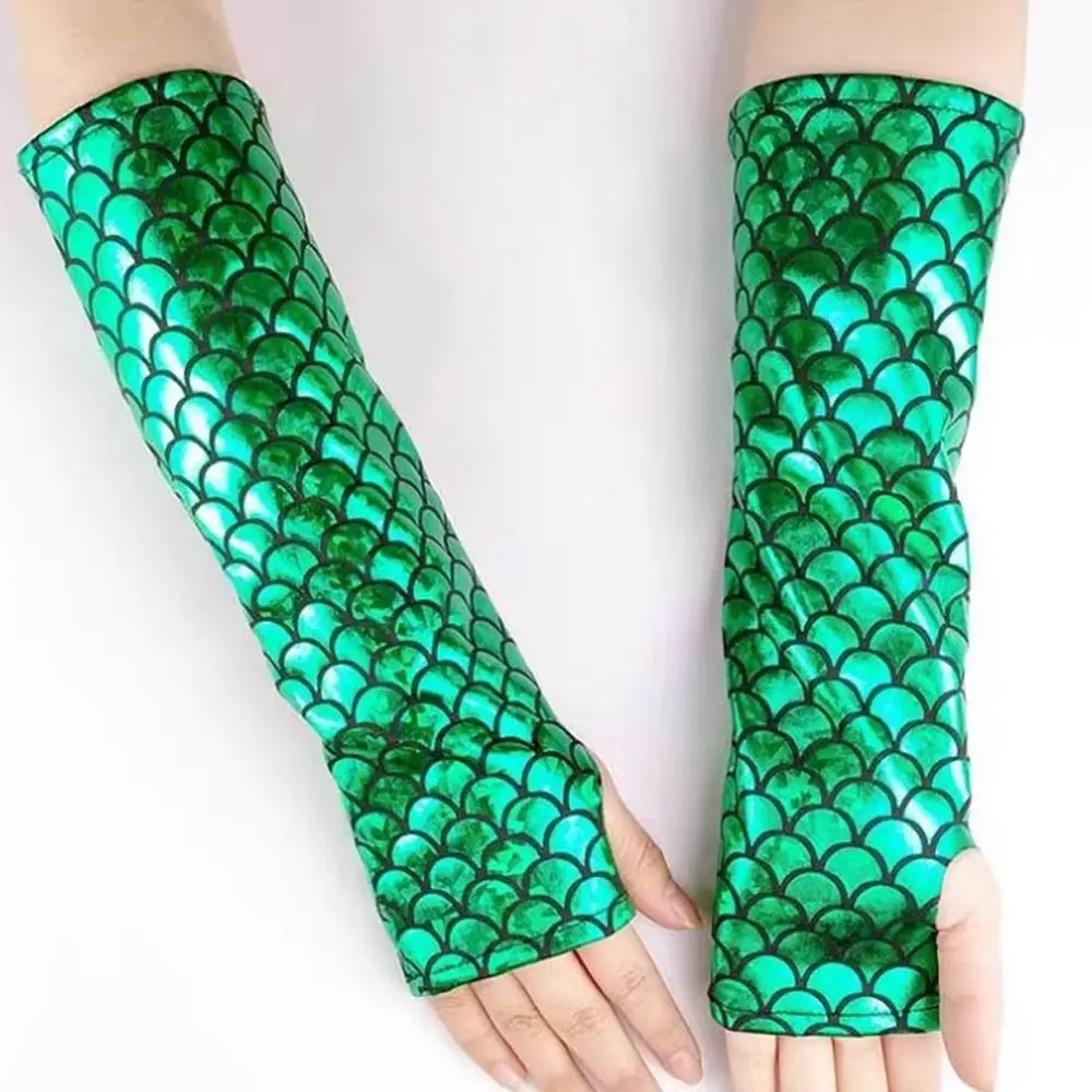 الملونة تصميم مقياس السمك قفازات مقياس السمك نمط أزياء شخصية حورية البحر قفازات طويلة طول أكمام أذرع تبريد ملابس تنكرية للحفلات #3