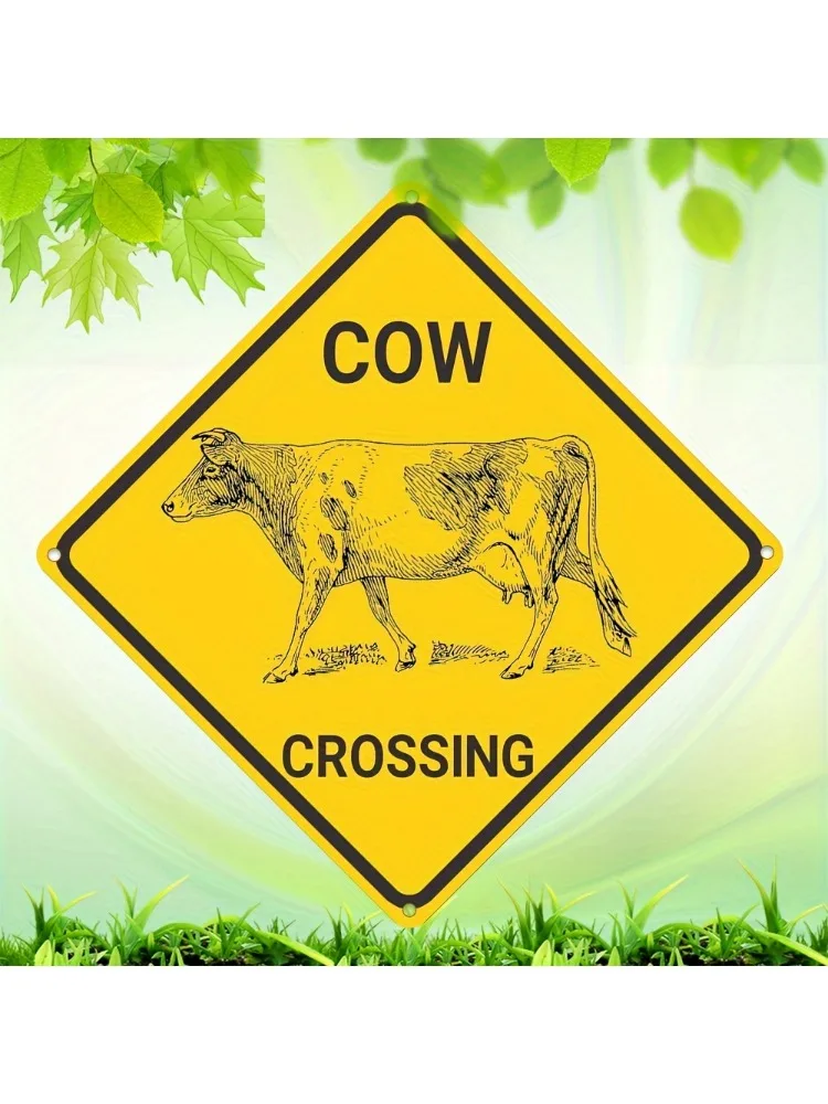 علامة طريق من القصدير المضحكة مقاس 8 × 8 بوصة - ديكور معدني رباعي الأطراف أصفر مع صورة ظلية للديك للحديقة والمنزل #2