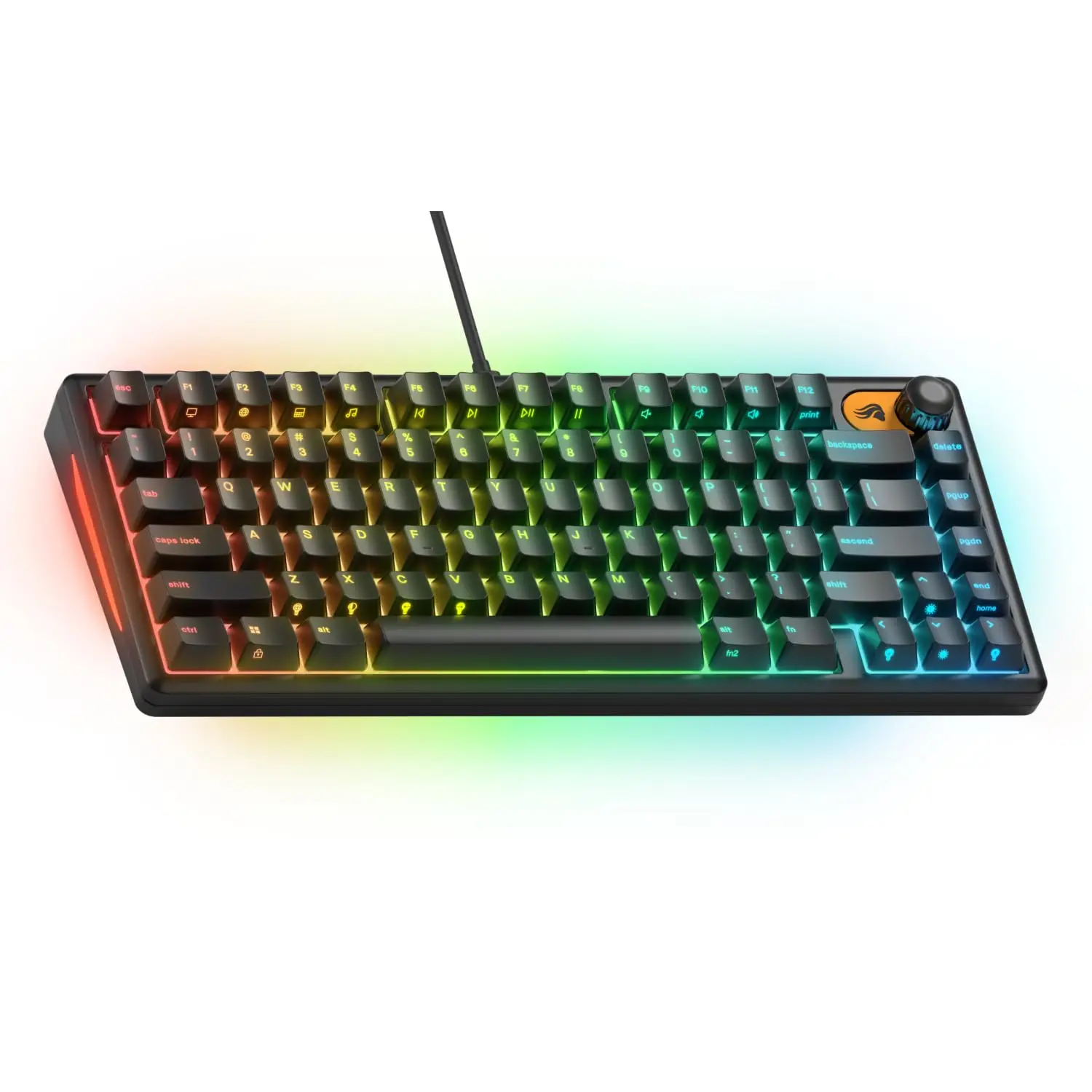 75% Gaming Keyboard with Swappable Keycaps, IP57 Waterproof, 10-Zone RGB Lighting, Quiet Switches, and Detachable Cable
