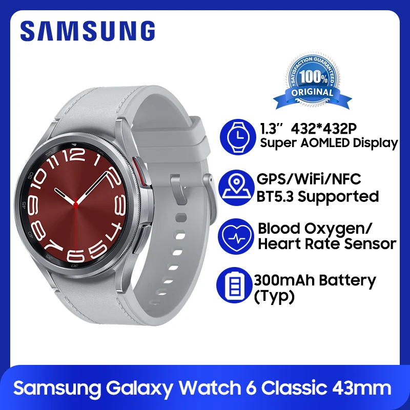 Samsung Galaxy Watch 6 Classic 43mm NFC SmartWatch LTE Version 1.3'' Super AMOLED Display GPS WiFi Watch For Galaxy S24 Ultra