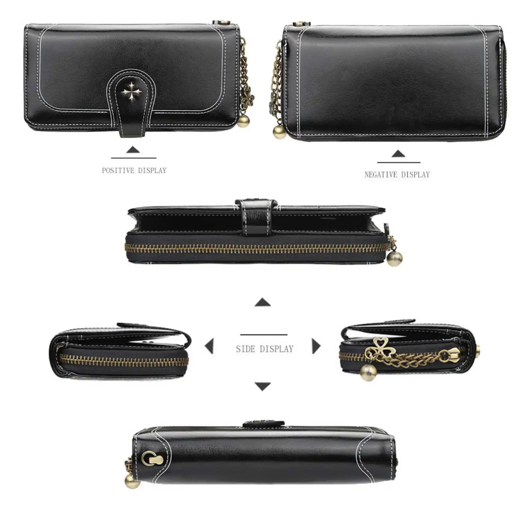 Vintage Öl Wachs Pu Leder Reiß verschluss Schnalle Damen lange Brieftasche All-Match Clutch Tasche für Handys Geldbörse Karten halter