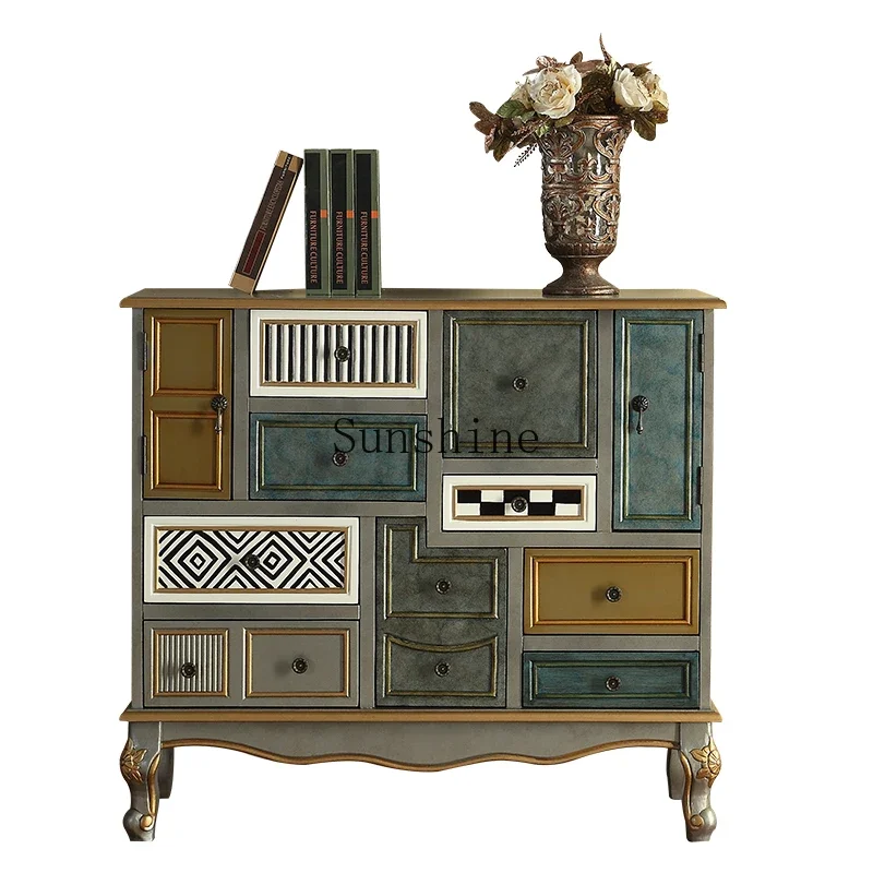 

Solid wood painted retro American country entrance storage Mediterranean chest