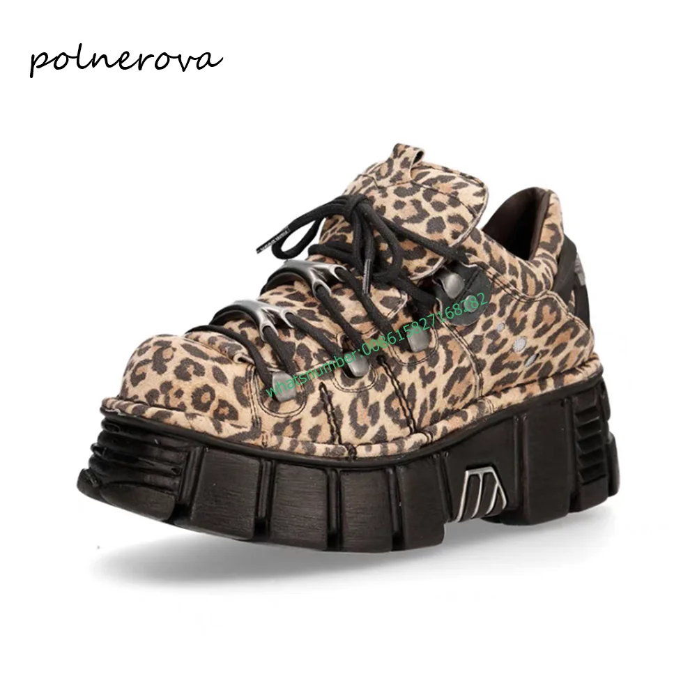 Leopard Sneakers Y2K Punk Dark Style Fashion Sport Shoes Lace Up Round Toe Flat Heel Casual for Women Luxury Sexy Concise Newest