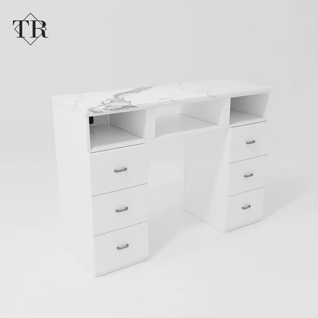 Manicure Table, Solid Wood Lacquered Board Nail Desk with Dust Collector, Salon Furniture Professional Nail Workstation
