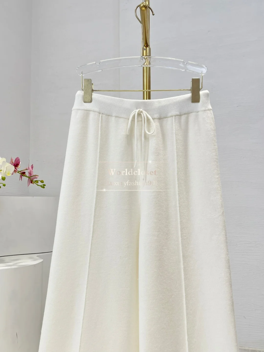 2025 neue Herbst Winter Weiß Hohe Qualität Wolle Kordelzug Taille Lange Hosen
