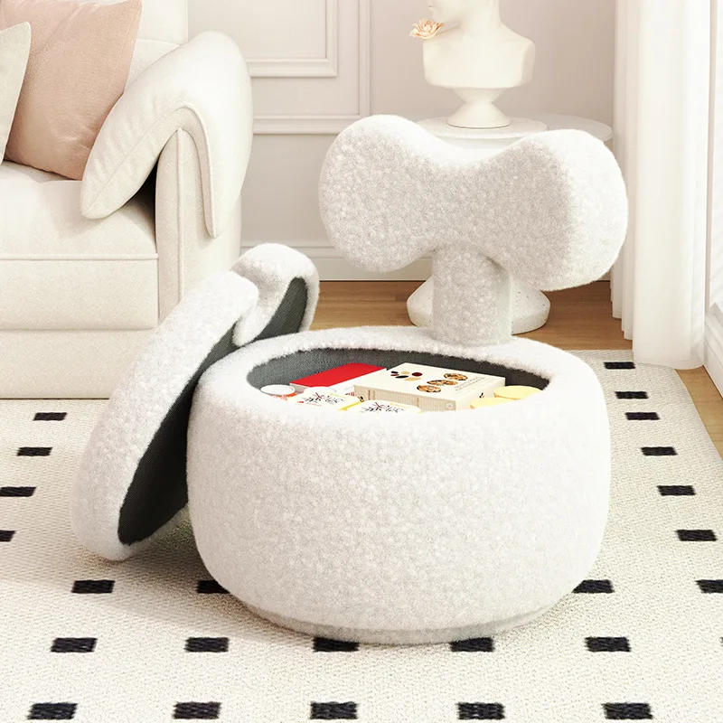 Home Lamb's Wool Replacement Shoe Small Stool Living Room Furniture Backrest Sofa Stool Can Rotate Storage Low Stool