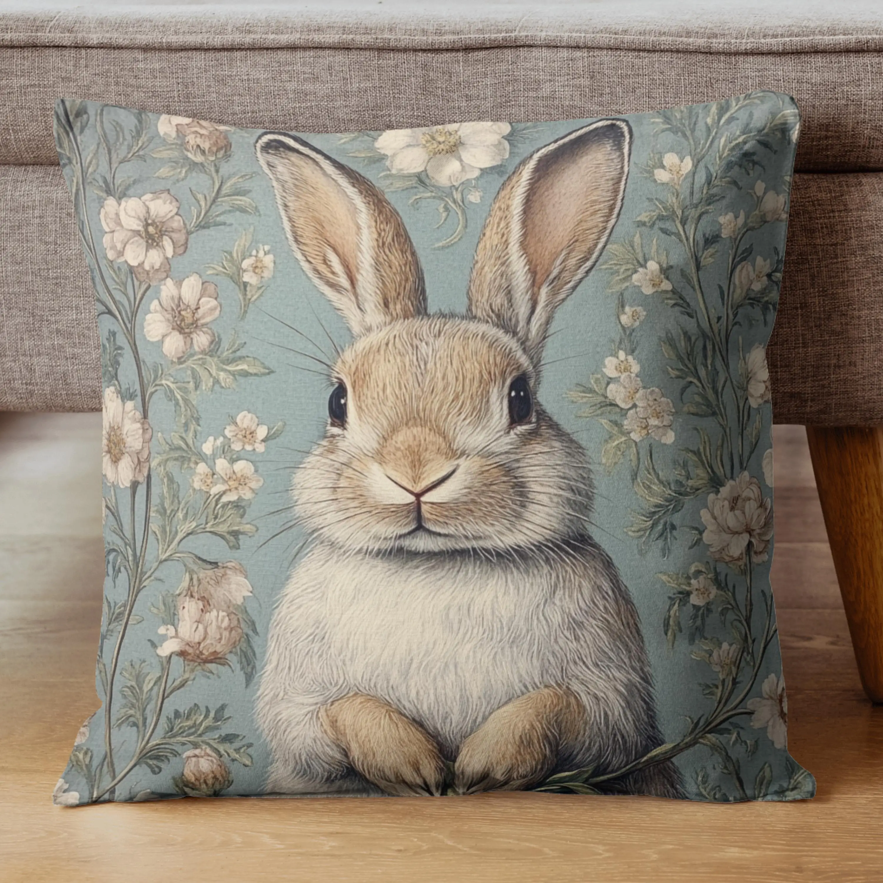 Vintage Hasen Boho Kissenbezug Naturinspirierte Dekorative Kissenhülle Einzigartiges Geschenk für Zuhause Schlafzimmer