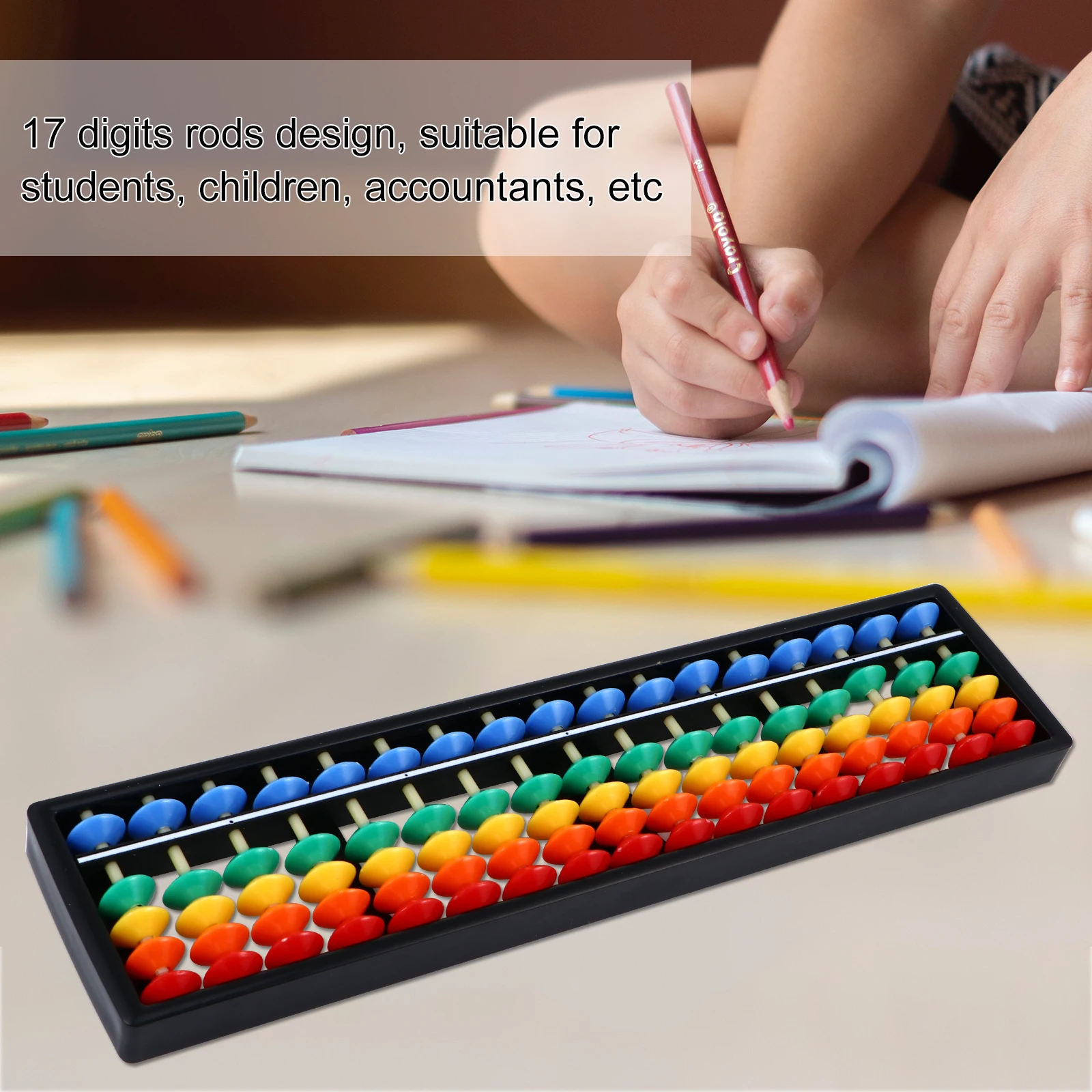 

1pc Colorful Plastic Abacus 17 Digits Rods Math Toys Number Beads Arithmetic Brain Development Tool for Kids Students