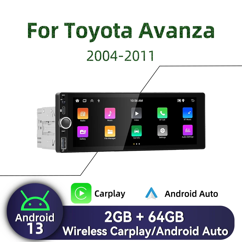 

Carplay Android Auto Android Автомобильный мультимедийный 1-диночный радиоприемник для Toyota Avanza 2004-2011 6,86 "экран стерео головное устройство авторадио GPS