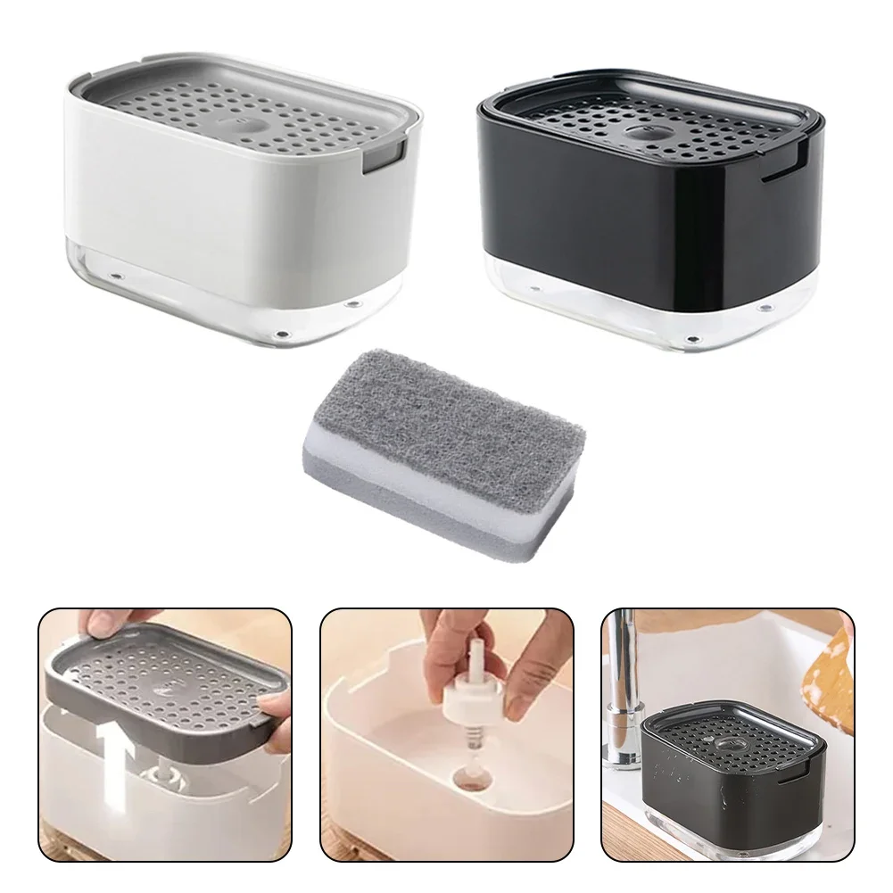 Dispensador de jabón líquido 2 en 1, contenedor con soporte de esponja para cocina y baño, accesorios de lavado