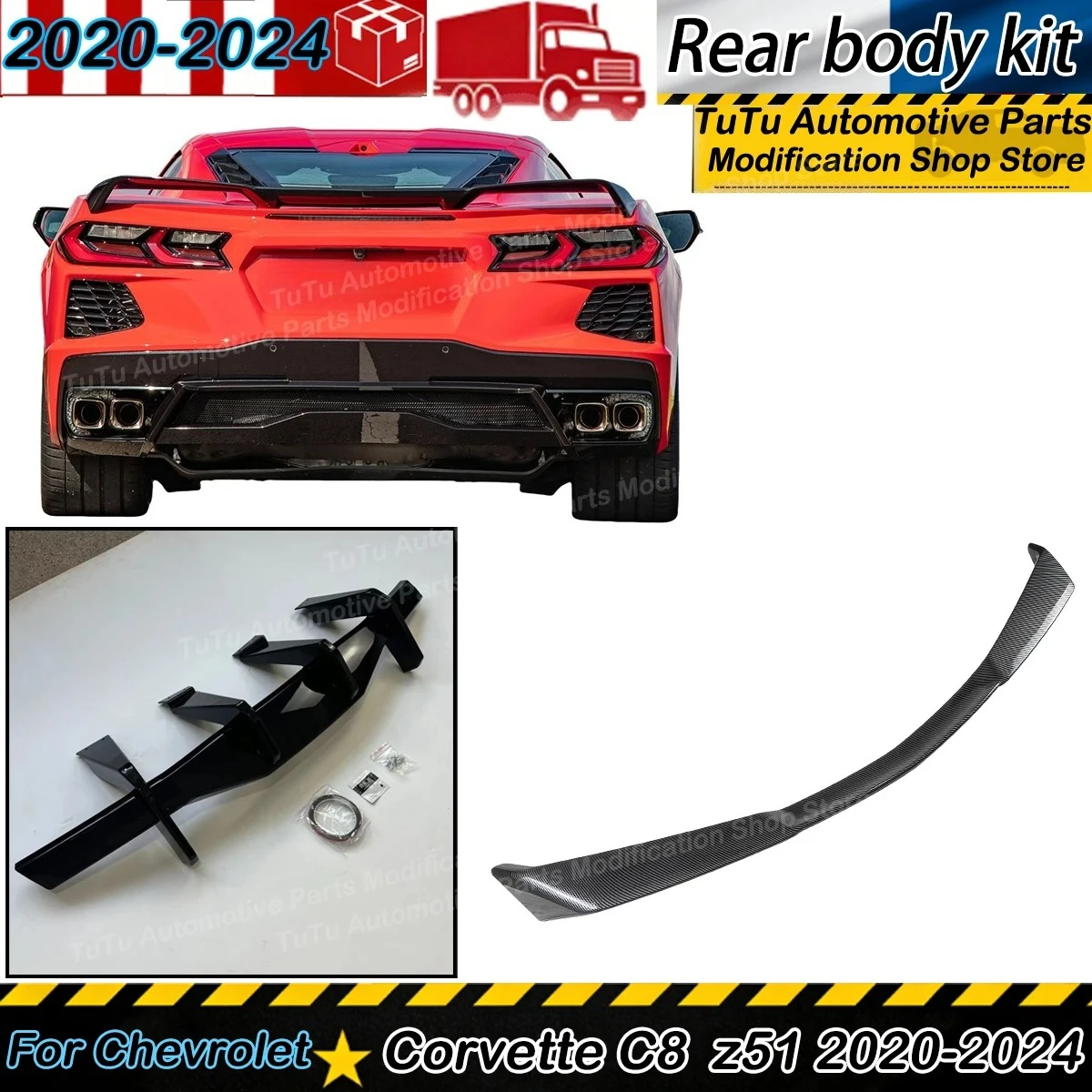 Rear Trunk Roof Spoiler Wing Lip for Chevrolet Corvette C8 Z51 2020-2024 Car Bumper Rear Diffuser splitter Chin Guard Body kits
