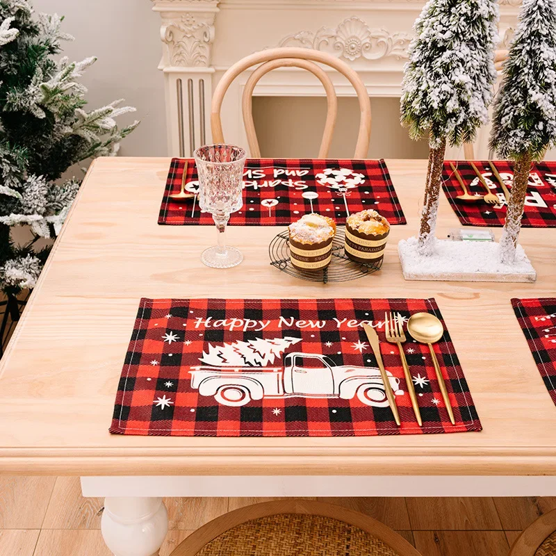 Red Black Lattice Christmas Table Placemats Christmas Vintage Washable Soft Kitchen Table Mat Printed Christmas Decor Tablecloth