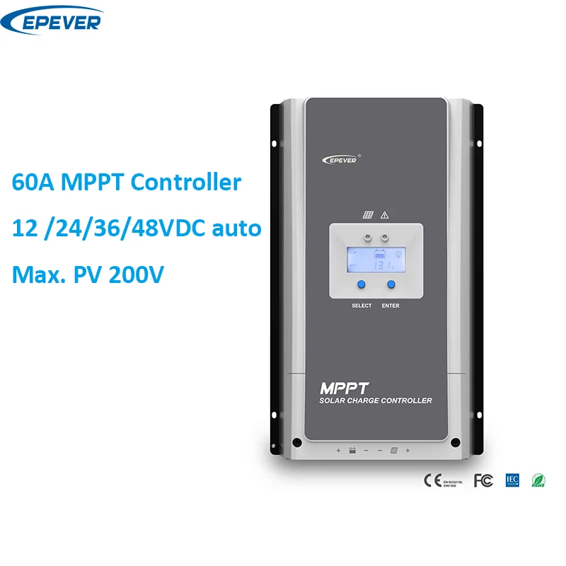 

EPever EPsolar 60A MPPT Solar Charge Controller 12V 24V 36V 48V with Max 200V PV Input Tracer6420AN MPPT Solar Charge Controller