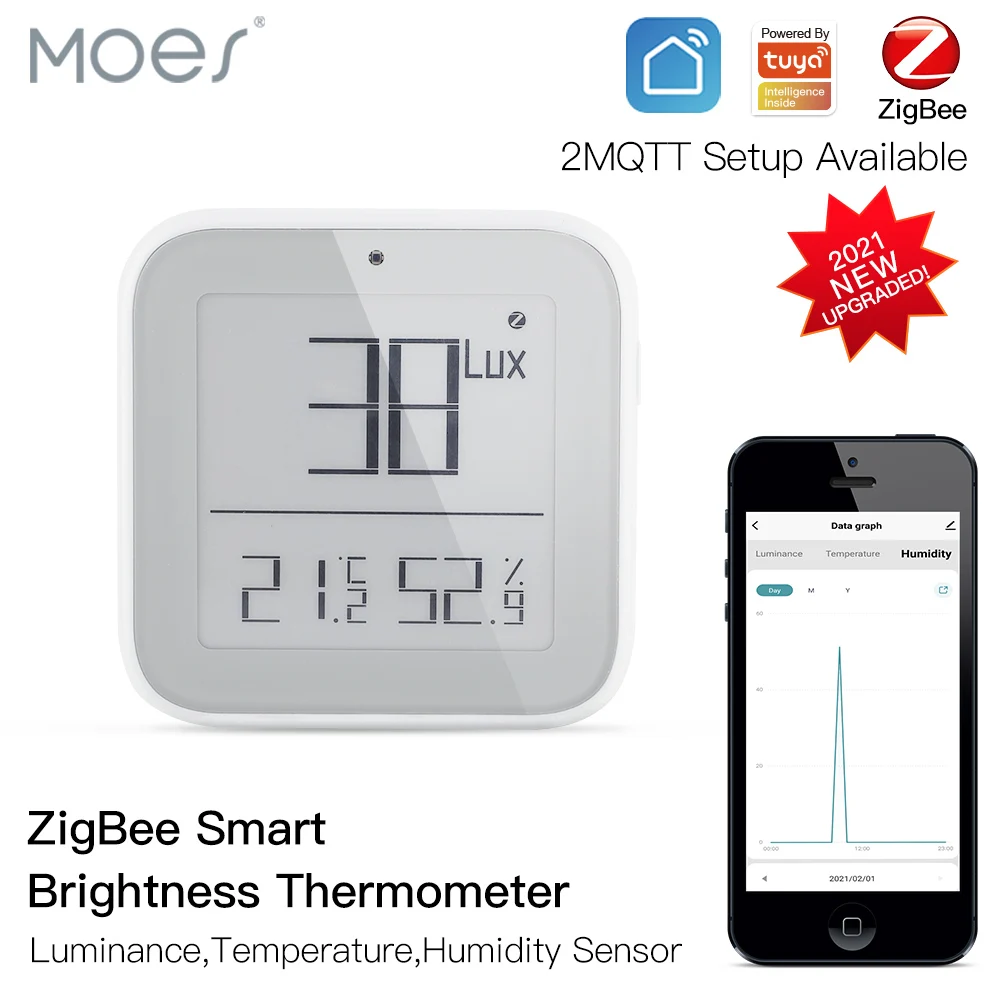 MoesHouse ZigBee Smart Brightness Thermometer Sensor Light Temperature Humidity Detector Tuya Smart App Control