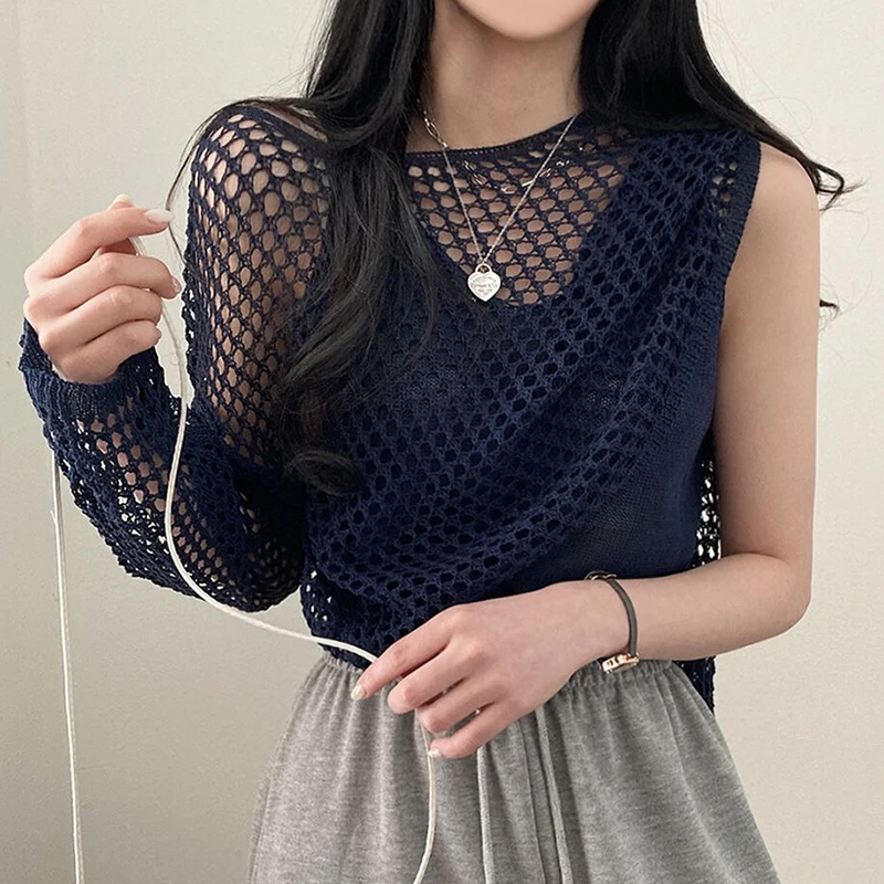 Top de tubo de punto Retro con cuello en V + cuello redondo, conjunto de dos piezas hoado de manga larga, ropa informal de ...