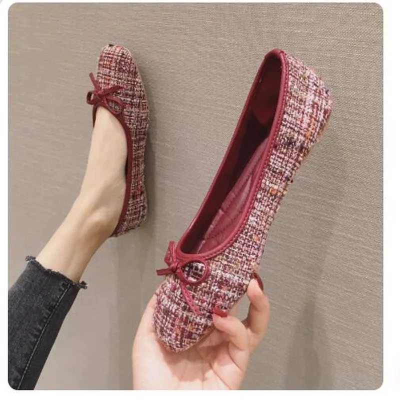 Donna Relax punta quadrata grande fiocco fondo morbido scarpe carine grandi dimensioni Casual rosso nero appartamenti decorazione femminile mocassini in pelle morbida