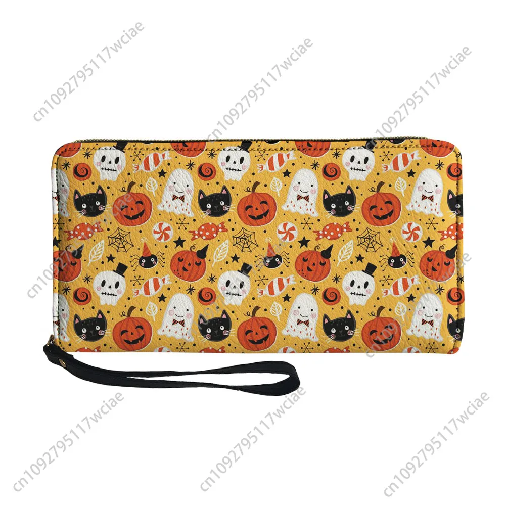Dompet Kustom Halloween Pumpkin Clown Dompet Panjang Ritsleting Pria Wanita Dompet Panjang Cetak Ganda Tas Hadiah Dompet Portabel