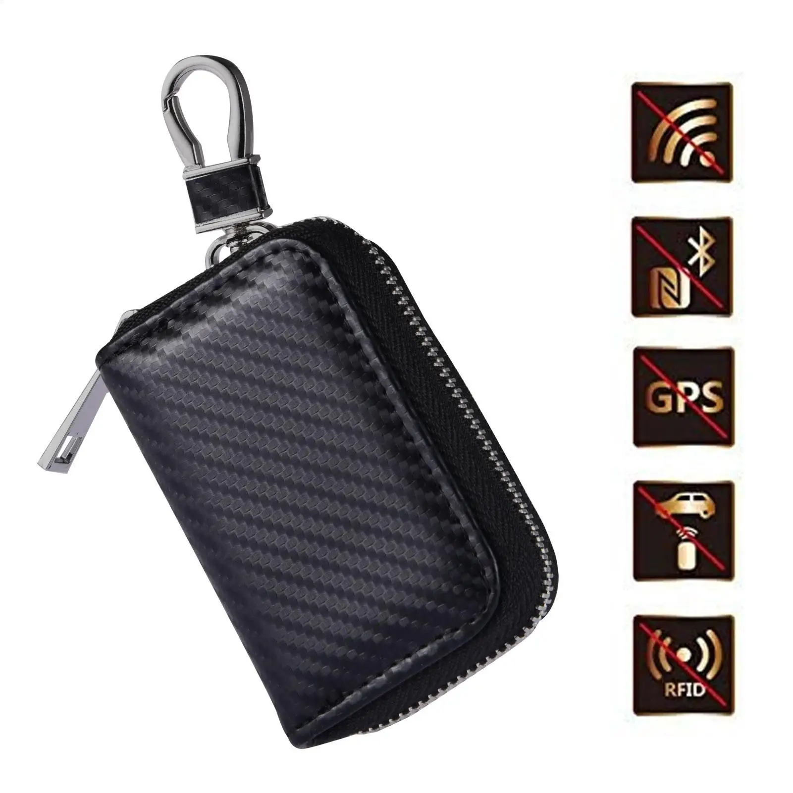 

Protect for Key Fob Luxury Key Fob Leather Bag with Zipper Car Signal Blocking Anti-Theft Pouch Anti-Hacking Case Blocker