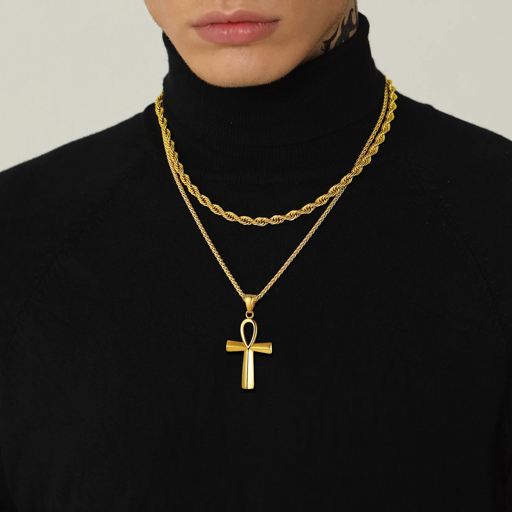 U7 Ankh Cross Necklaces for Man Woman Amulet The Key of The Nile Life Stainless Steel Ancient Egyptian Amulet Symbol Jewelry