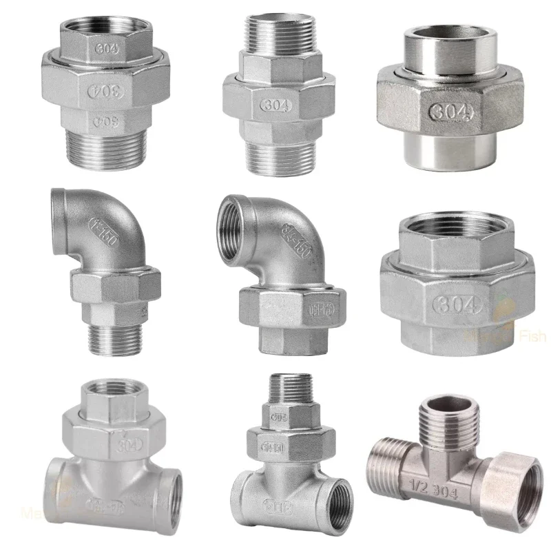 

1PCS 304 Stainless Steel Union Joint Coupling 1/4" 3/8" 1/2" 3/4" 1" 1-1/4" 1-1/2" 2" BSP Female Male Thread Cast Pipe Fitting