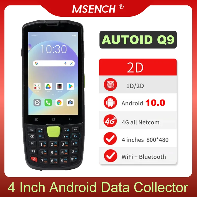 

MSENCH AUTOID Q9 Портативный промышленный 1D/2D сканер сбора данных Android 10, 4-дюймовый экран Bluetooth, поддержка Wi-Fi