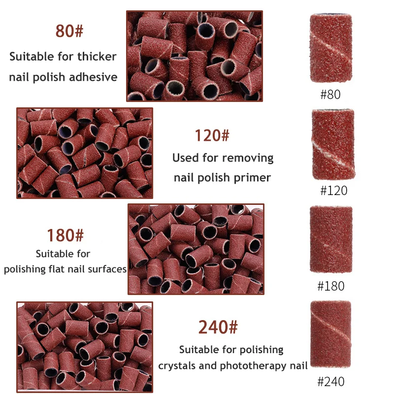 مسمار الرملي العصابات 80/120/180/240 حصى مسمار لقمة ثقب العناية بالقدم تلميع مانيكير جل مزيل طلاء الأظافر استبدال أدوات القاطع