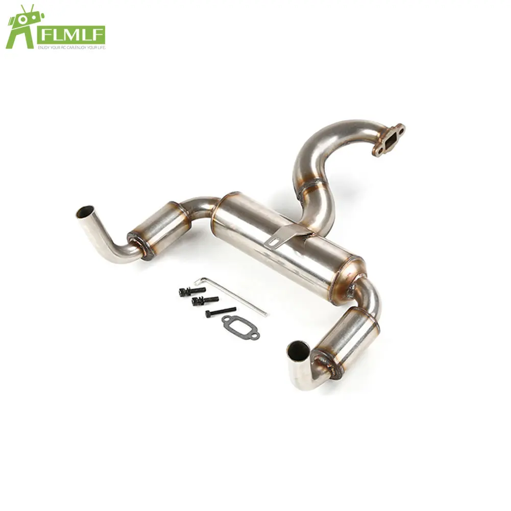 Stainless Steel Double Row Silencer Exhaust Pipe Kit Fit for 1/5 Scale ROFUN ROVAN F5 RF5 MCD XS5 RR5 Rc Car Toys Games Parts